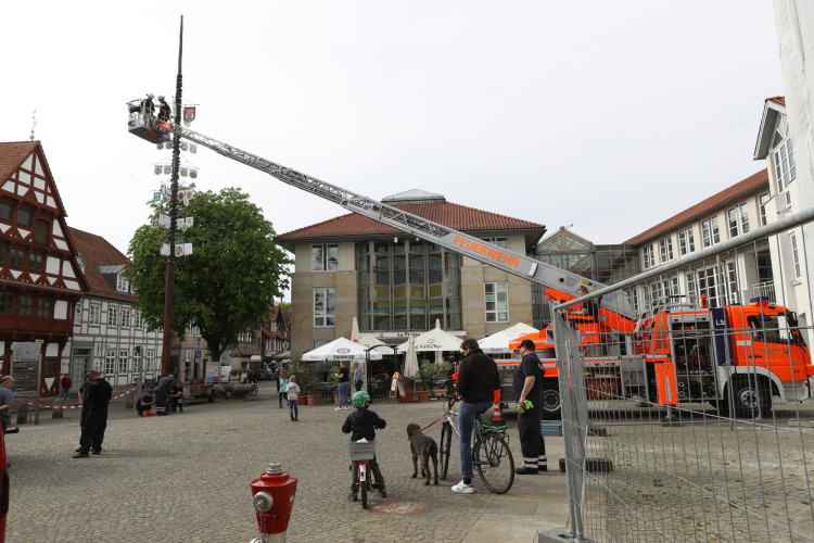 30 Liter Freibier fließen zum Maibaumaufstellen auf dem Gifhorner Marktplatz