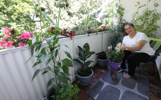 Balkon-Wettbewerb-Finalistin Laila Ibo aus Gifhorn lebt ihre Kultur auf dem Balkon: Neben dem Olivenbaum gibt's Tee