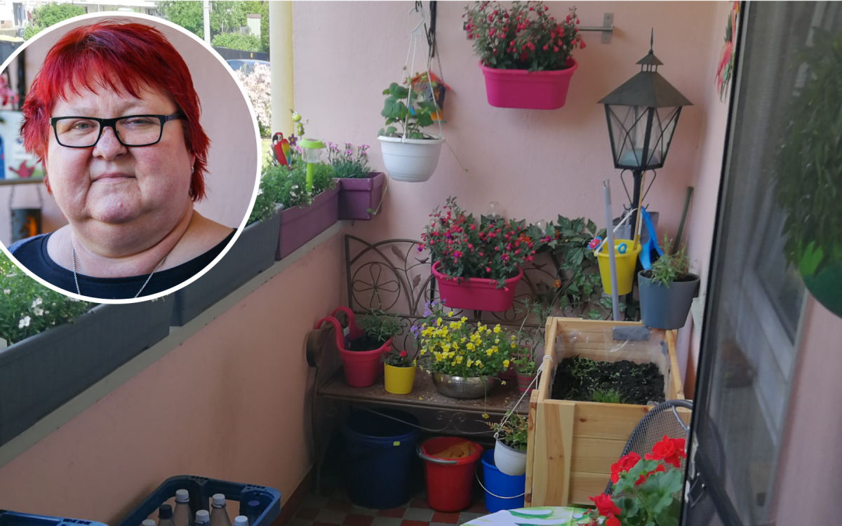 Blütenpracht in Gifhorn - Enkel Sam hilft Jutta Lucke auf ihrem Balkon mit seiner eigenen Gießkanne