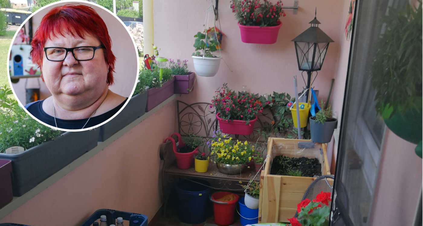 Blütenpracht in Gifhorn - Enkel Sam hilft Jutta Lucke auf ihrem Balkon mit seiner eigenen Gießkanne