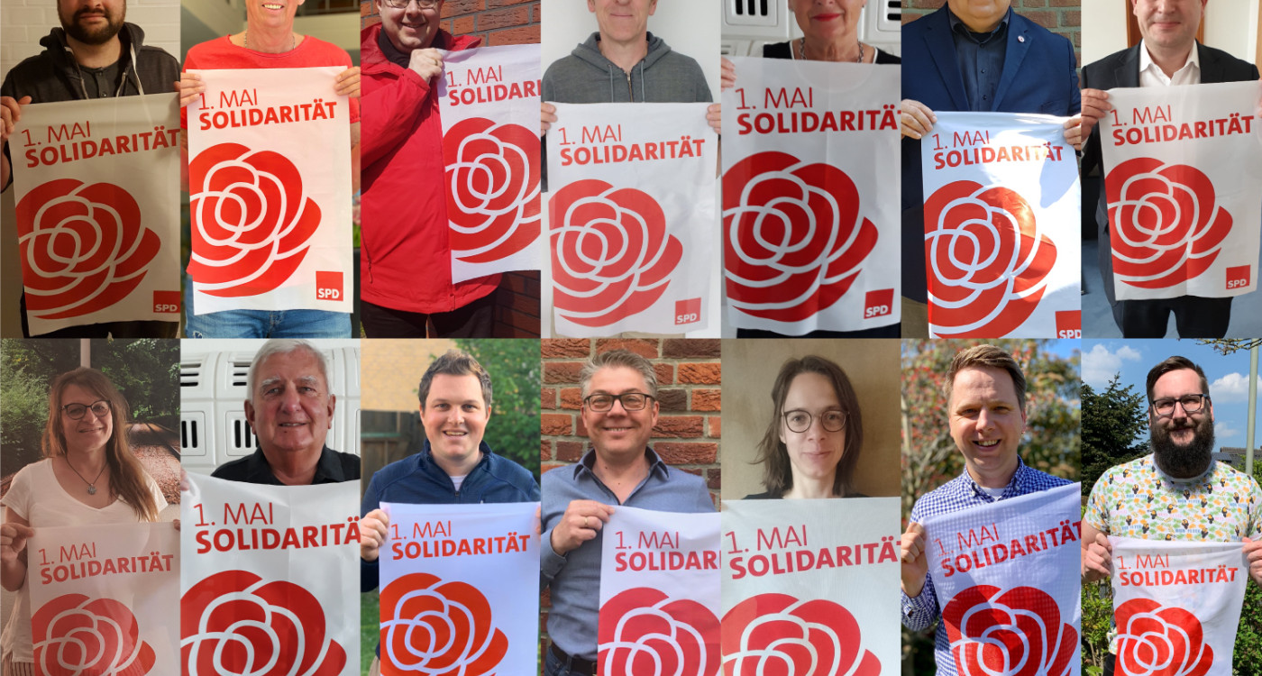 Die Gifhorner SPD grüßt mit Fahnen zum 1. Mai