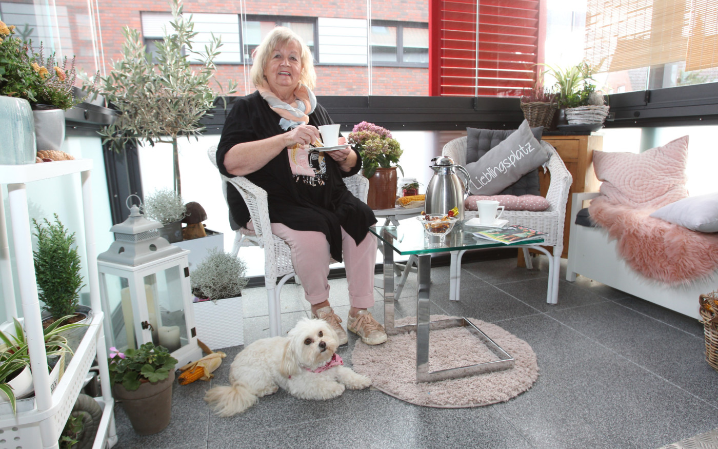 Gisela John hat Gifhorns schönsten Balkon - Bei der 73-jährigen Gifhornerin wechseln sich Rosétöne und weiße Möbel ab