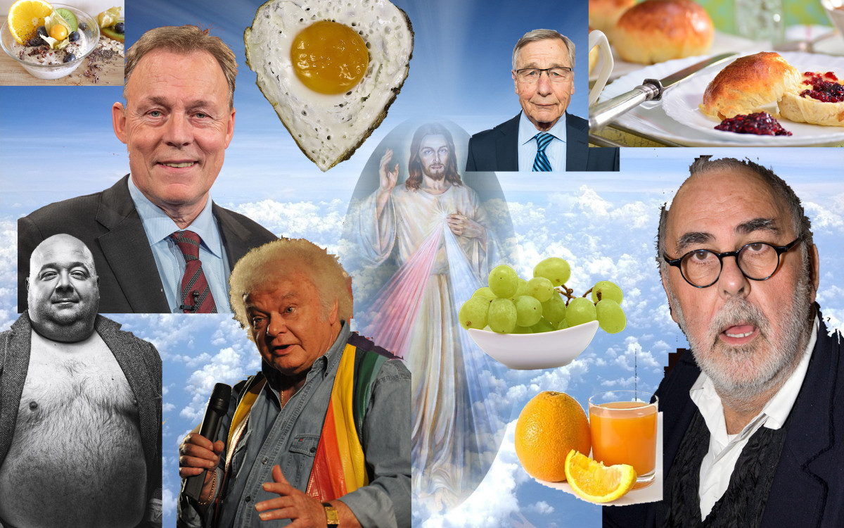 Herrje, ist das ne Scheiße hier! – So frühstücken Udo Walz, Thomas Oppermann und Fips Asmussen jetzt im Himmel
