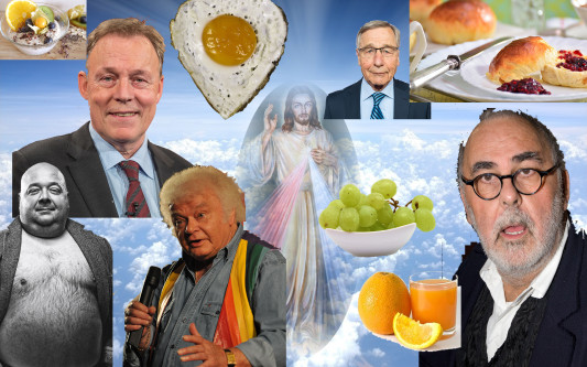 Herrje, ist das ne Scheiße hier! – So frühstücken Udo Walz, Thomas Oppermann und Fips Asmussen jetzt im Himmel