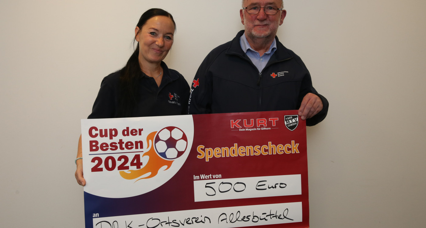 Herzensretter kann es nicht genug geben: Der DRK-Ortsverein Allerbüttel nimmt Spende vom Cup der Besten für entgegen